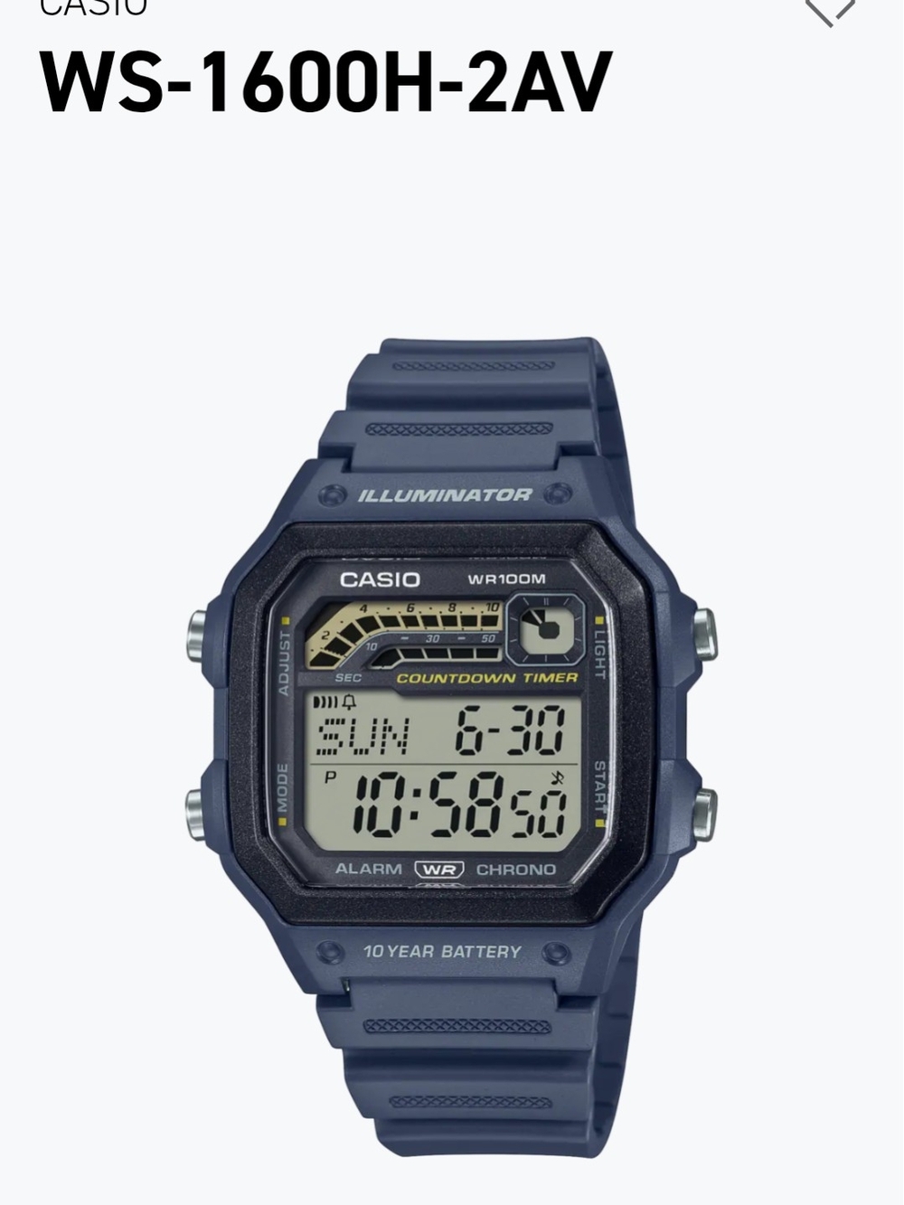 Casio WS-1600H-2AV Navy Blue Digital Sports Watch